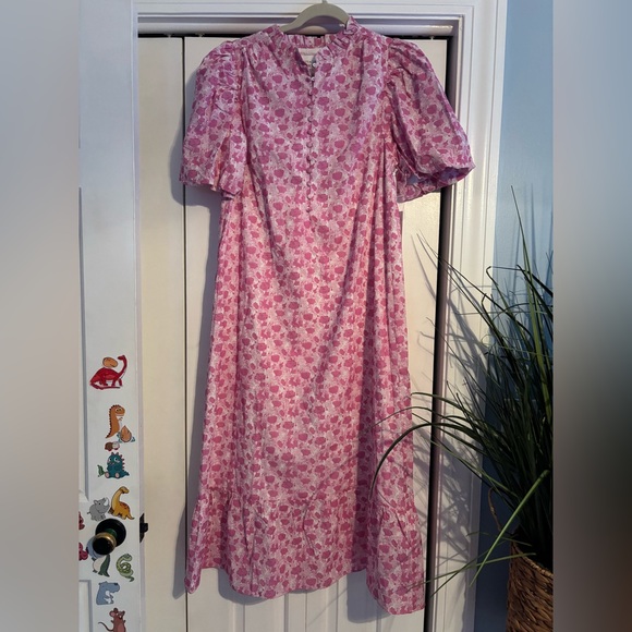 Tuckernuck Hyacinth House Pink and White Floral Mimi Midi Dress size large - Picture 2 of 12